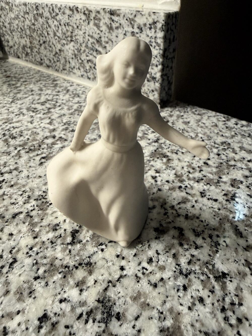 Vintage Bisque Unpainted Ceramic Girl In A Dress